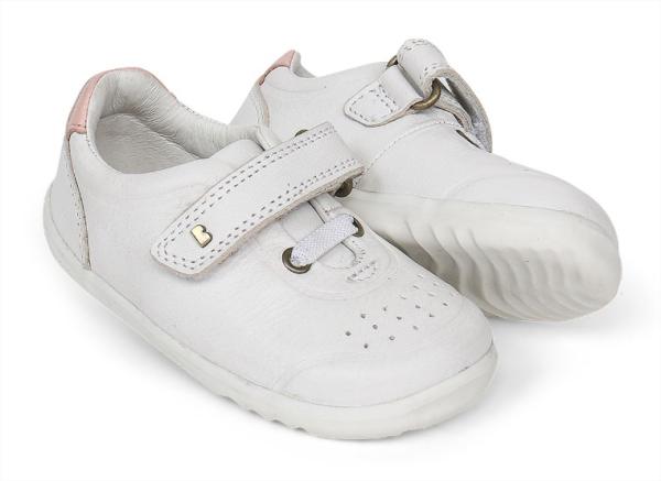 Bobux: Step up Ryder Trainer: Обувки за прохождане от естествена кожа - White + Seashell