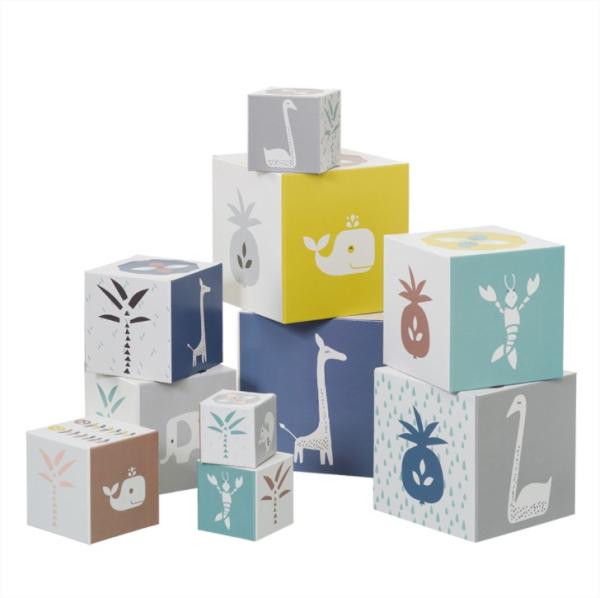 Fresk: Кубчета за редене с различни дизайни 10бр. (12+ месеца) - Giraf/Swan сини