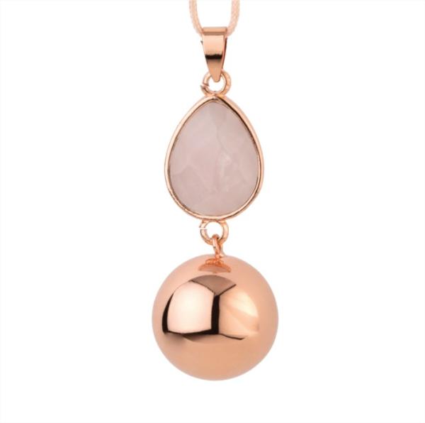 Медальон за бременни Бола - Розово злато с капчица с камъче