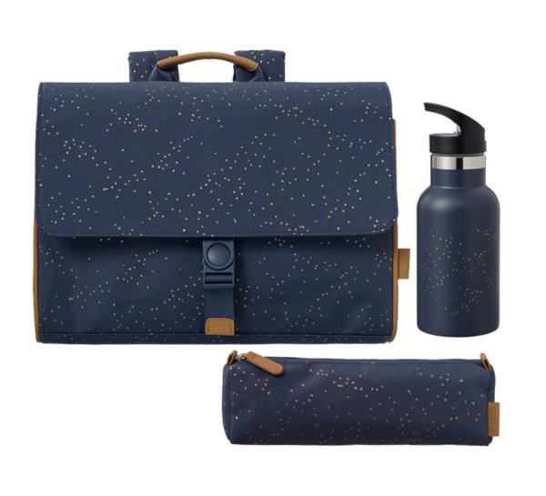 Fresk: ОФЕРТА Раница 34x25x8cm + Стоманен термос със сламка + несесер Indigo Dots
