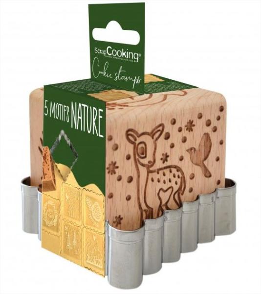 Scrap Cooking  Дървени печати и резец  за бисквитки с дизайн на еленче и гора