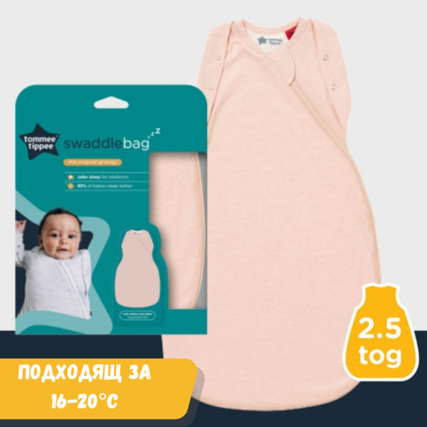 Gro Swaddlebag: 2в1 Пелена и спален чувал за повиване 2.5 tog (температура 16-20°C) 0-3 месеца Руж