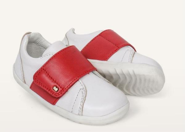 Bobux: Step up Boston Trainer: Обувки за прохождане от естествена кожа White & Red