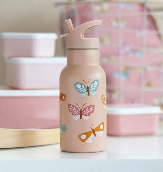 A little lovely company: Бутилка от неръждаема стомана със сламка: Butterflies - 350мл.