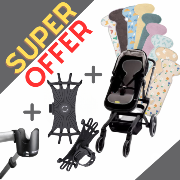 SUPER OFFER - Aeromoov Air Layer - Подложка против изпотяване за количка Група B+Dooky Original: Поставка за чаша за количка+Dooky Original: Стойка за телефон-Transparent