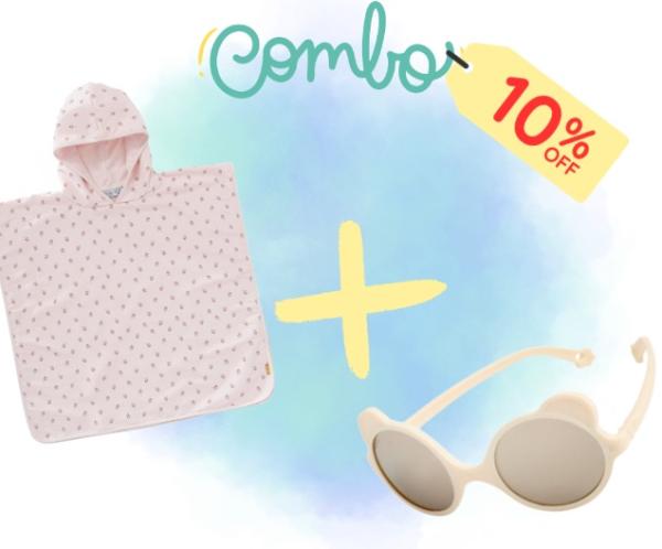 Лятно Комбо: KiETLA: Слънчеви очила Ourson Cream + Fresk: Детска кърпа - пончо Berries с UPF 50+ защита - Един размер(0-36 месеца)