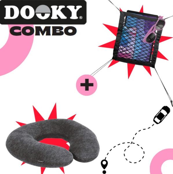 Комбо за път: Dooky Original: Органайзер за седалка за кола + Dooky Original: Възглавница за път Dark Grey