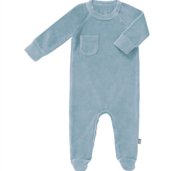 Fresk: Цяла пижама с ританки от кадифе и органичен памук - Blue Fog