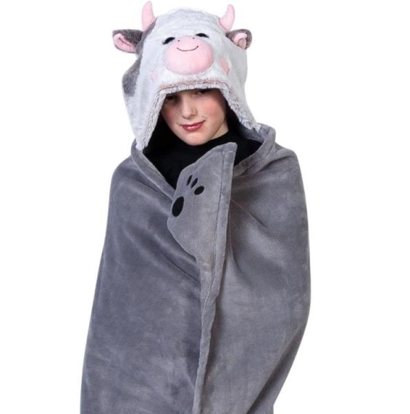 Noxxiez Одеяло с качулка и джобчета за ръце във формата на животно - Крава