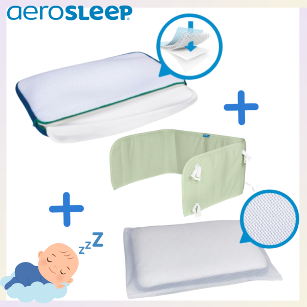 Aerosleep - Super Pack -  Възглавница за безопасен сън размер S + Калъфка Aerosleep размер S + Aerosleep - Обиколник 180 x 35 cm с цвят по избор