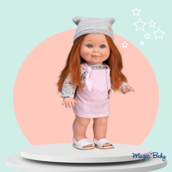 Magic baby кукла Бети със розов сухман и сива плетена шапка