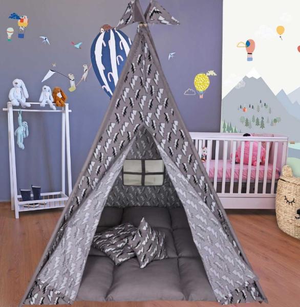 BabyBliss: Голяма детска палатка с дебел матрак и 2 възглавници "Go to the Sound of Thunder"